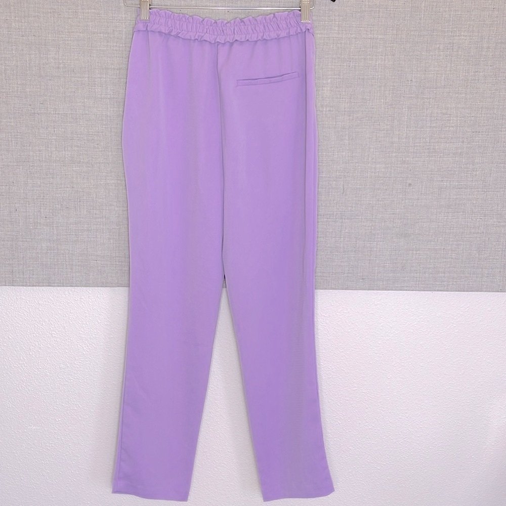 ZARA Lilac Purple Cropped Pants XS Stretch Elastic Waist Lightweight Pockets - Picture 7 of 14